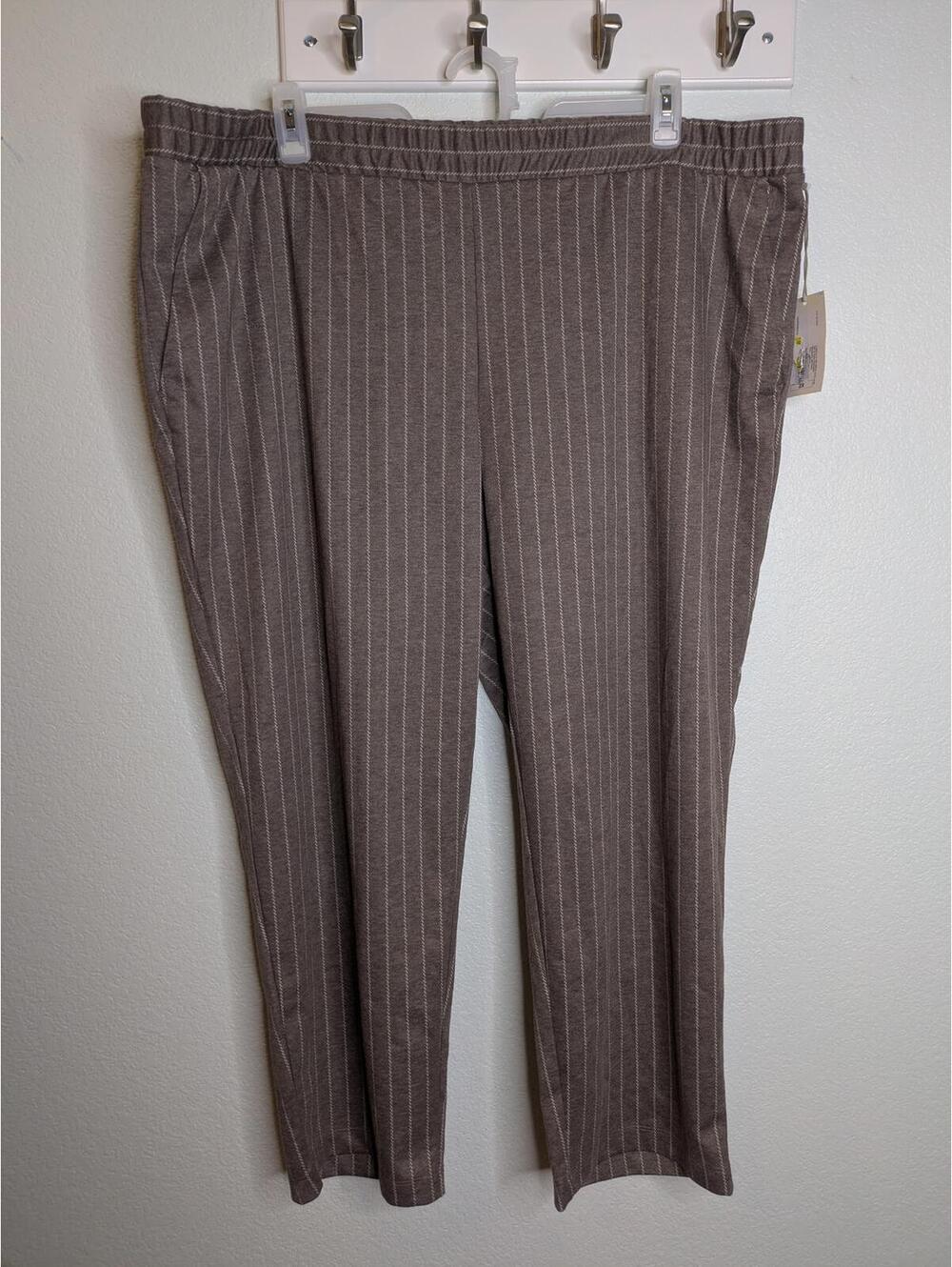 A New Day Taupe Pinstripe Pants 2X – High Rise Stretch Trousers NWT